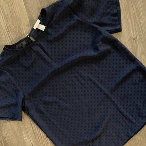 A New Day - Sheer, Polka Dot Navy Top